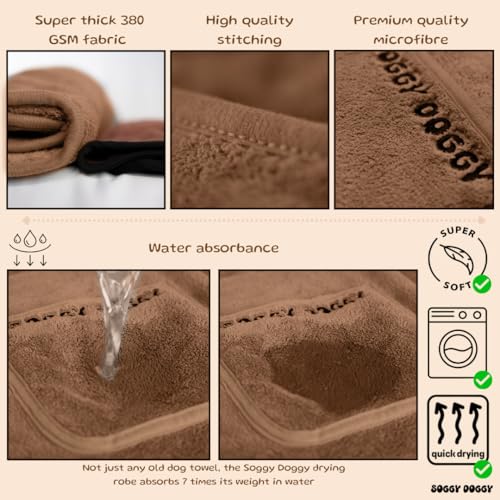 SOGGYDOGGY® UK: Luxuriöser Hunde-Trocknungsmantel, super saugfähiger Mikrofaser-Hunde-Bademantel mit Kapuze, schnell trocknend in Minuten, dicker & weicher Bademantel - Bad, Pflege & Reise, bedeckt