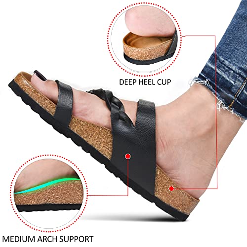 AEROTHOTIC Comfy Memory Foam Cork Sandals for Women Cute Dressy Adjustable Strappy Split Toe Slip On Vacation Essentials Women Footwear Open Toe Arch Support Slides4
