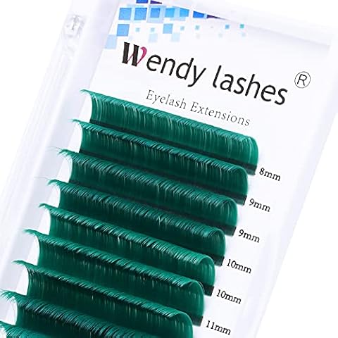 Pestañas Individuales Easy Fan Pestañas de Colores 0.07 mm D Curl Mixed 8-14mm Pestañas Rusas de Volumen Fácil de Abanico Pestañas Individuales en Verdes Cover