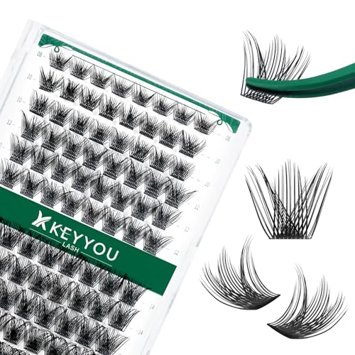 Lash Clusters 96pcs Individual Lashes Y03 D Curl 8-18MIX Cluster Lashes KEYYOU Volume Wispy Lash Extension Soft&amp;Comfortable Easy DIY at Home(Y03 D-8-18MIX)