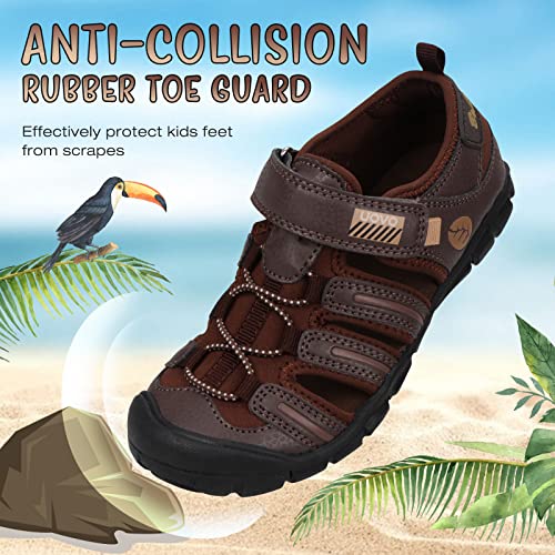 UOVO Boys Sandals - Little Kid Size 1 - Brown - Mesh & Leather - Flat Heel - Adjustable Strap - Quick-Drying - Lightweight - Casual Boys Athletic Sandals3