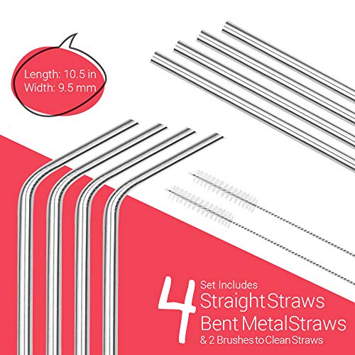 Sipwell Bent/Straight Wide Stainless Steel Drinking Straws, 8-Pack – Bpa Free & Dishwasher Safe Straws W/ Cleaning Brush - For Kitchen & Dining Use - Perfect For Smoothies & Cold Beverages #TOP4