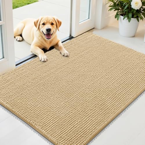 Image of OLANLY Dog Door Mat for Muddy Paws 44x32, Absorbent Chenille Mud Doormat