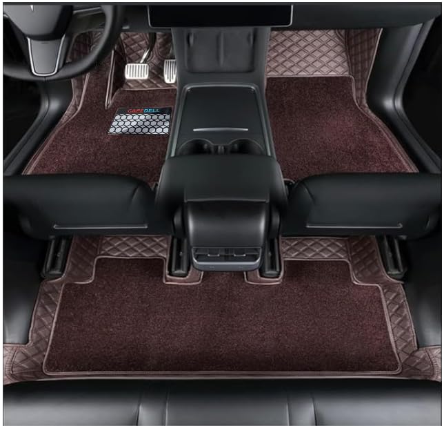 Image of CAPEDELL 7D Premium Car Floor Mat Compatible with XUV 700 Facelift 6 Seater 2025||Luxury Leather Double Layered Mat||Set of 4pcs||Waterproof and Washable||Colour:-Coffee with Golden