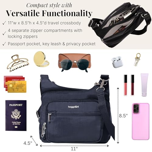 Image of Baggallini Securtex Anti-theft Crossover Crossbody Bag 11 inchw X 8.5 inchh, Rfid, Built-in Wallet, Locking Zippers