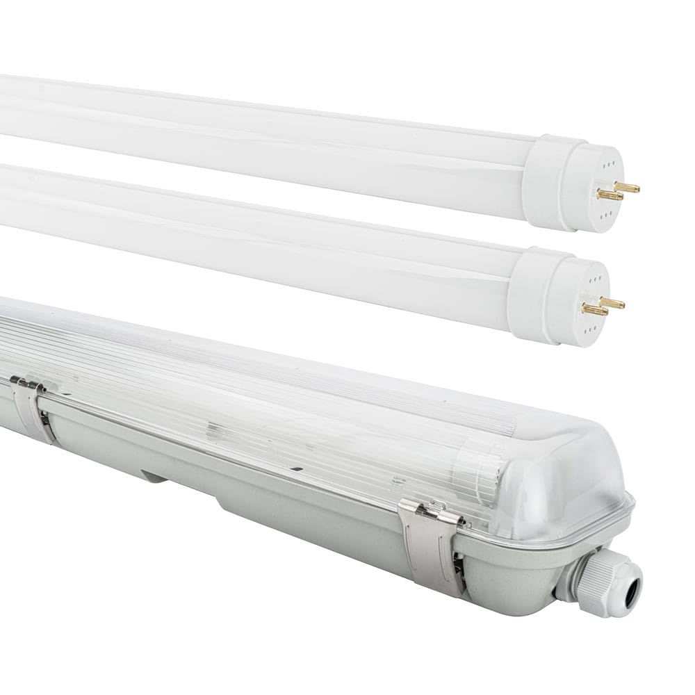 NCC-Licht 4 x LED Feuchtraumleuchte Wannenleuchte 120cm IP65 2 x 18W T8 1800 Lumen 4000K Neutralweiß durchgangsverdrahtet, Deckenlampe für Keller Werkstatt Garage