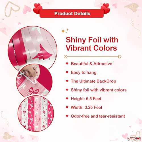 Image of KatchOn, Xtralarge Pink Bow Streamer Backdrop - 3.2x6.5 Feet, Pack of 3, Pink Bow Banner | Valentines Backdrop, Valentines Day Decorations | Pink Bow Birthday Decorations | Galentines Day Decorations
