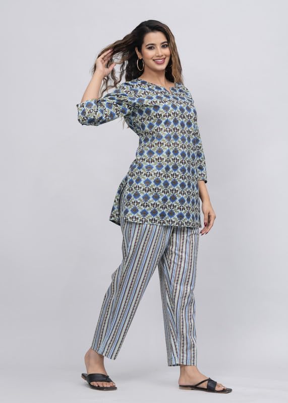 Image of 100% Cotton Printed Night Suit for Women's Shirt and Pyjama Sleep wear Set for Womens and Girls