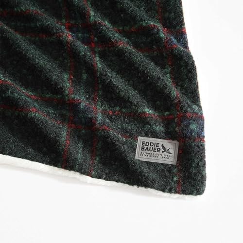 Eddie Bauer - Throw Blanket, Soft & Textured Boucle Bedding with Faux Fur Reverse, Blanket for Couch & Bed (Tarrytown Plaid Green, 50" x 70")