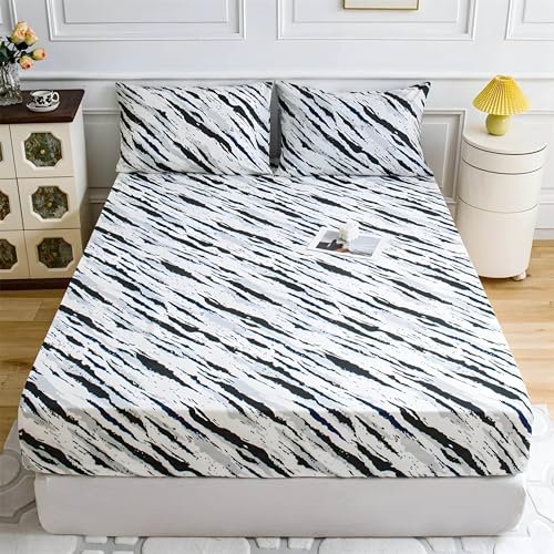 Sabana Bajera 135x190 Abstracto Sabanas Bajeras Estampadas PatróN De MáRmol Sábana Bajera Ajustable Suaves, Elastico Funda Colchon con 2 Funda Almohada 50x80 cm, para Colchón de 30cm de Altura