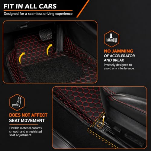 Image of Premium Universal 7D Car Floor Mat Compatible with Hyundai Xcent | Waterproof | Anti-Slip | Luxury Premium Leather Car Mat | Full Coverage | All Weather | Car Foot Mats - (Black Red)