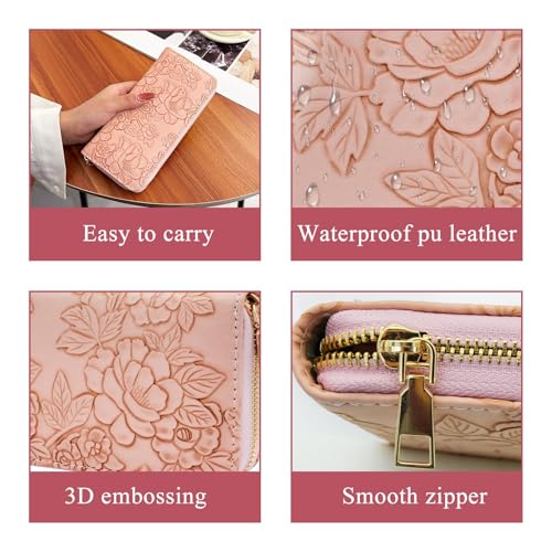 Wallet Wrlstlet For Women, Vintage Embossed Zipper Wallet, Wrlstlet Wallets For Women, Womens Wallet Wrlstlet For Women Cute Floral Leather Credit Card Holder Wallet Ladies Clutch Long Purses3
