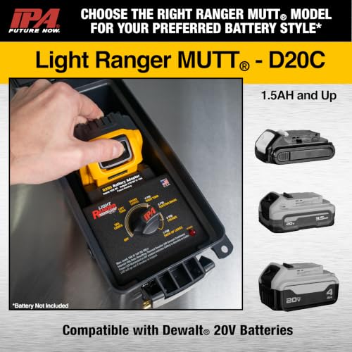Image of Innovative Products of America Light Ranger MUTT: USA Made Universal Portable & Water-Resistant Trailer Light Tester for 7-Way Spade (J2863) with Adapter (Compatible with DeWalt 20V Batteries)