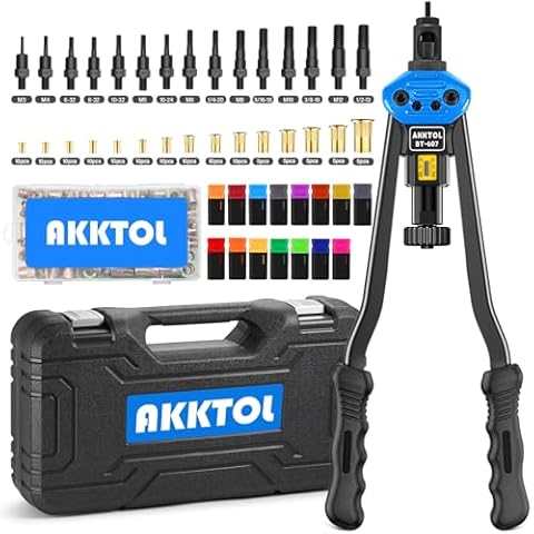 AKKTOL Rivet Nut Tool, 16" Rivnut Tool Kit with 15 Metric and SAE Mandrels, 125-PCS Rivet Nut Assortment Kit, Rugged Carrying Case, Ideal for Sheet Metal & Automotive Work Cover