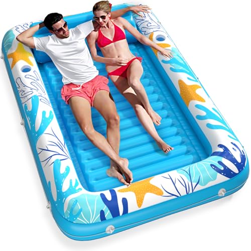 Image of Inflatable Tanning Pool Lounger Float - Jasonwell 4 in 1 Sun Tan Tub Sunbathing Pool Lounge Raft Floatie Toys Water Filled Tanning Bed Mat Pad for Adult Blow Up Kiddie Pools Kids Ball Pit (OA,XXL)