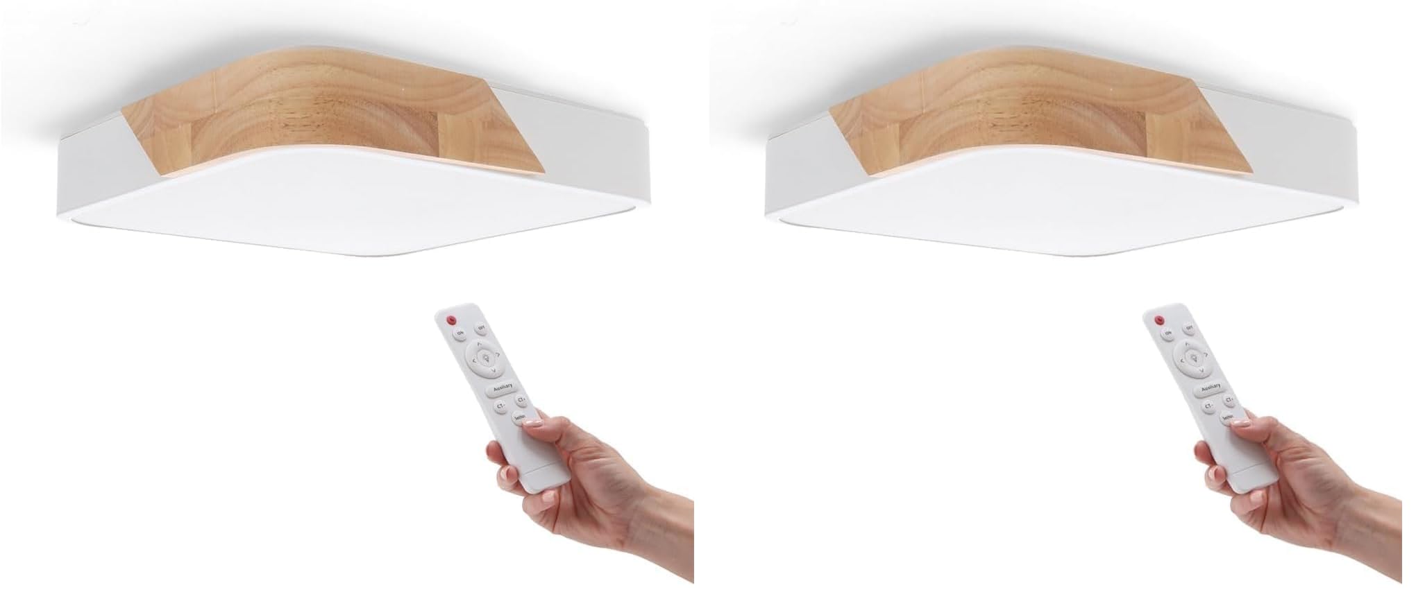 M Ledme - Plafón LED Techo Blanco Cuadrado 24W con Mando a distancia, Regulable 2700K-6500K blanco frío a cálido, 2400LM, Diseño Blanco con Madera Natural, para Baño, Cocina, Balcón,LM8282