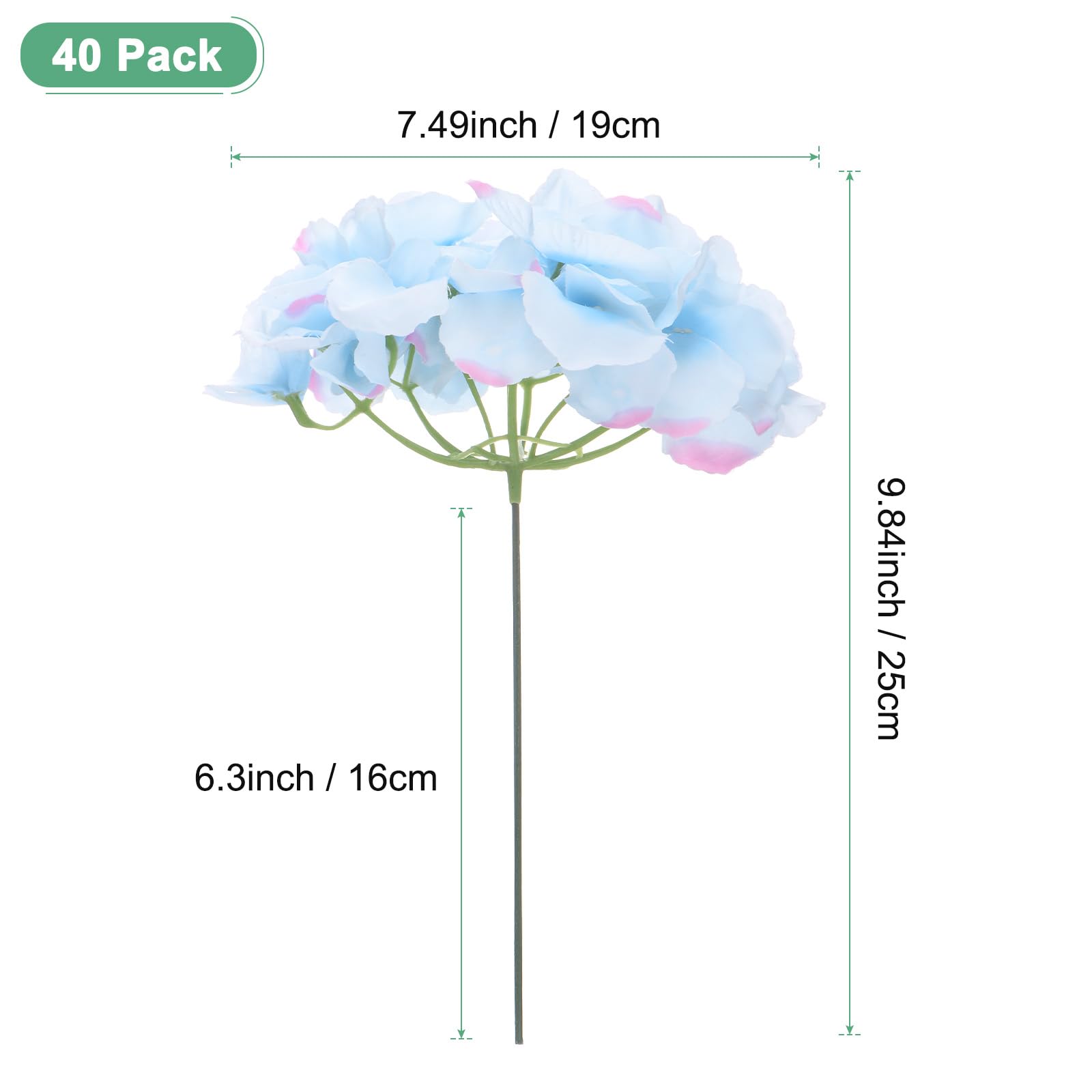 M METERXITY 40-Pack Silk Hydrangea Flowers, Artificial Flowers Heads with 40pcs Stems - Image 3