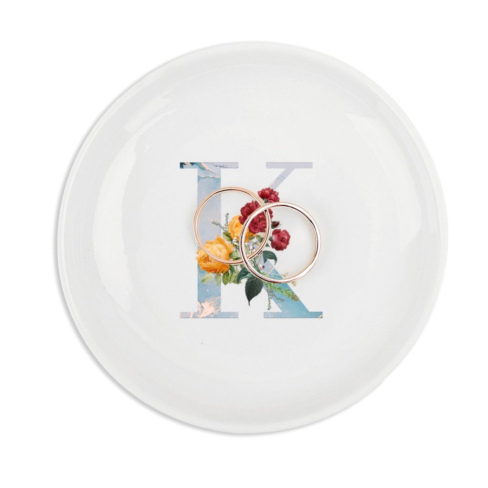 Bol à bijoux personnalisé avec initiale R monogramme blanc 10cm