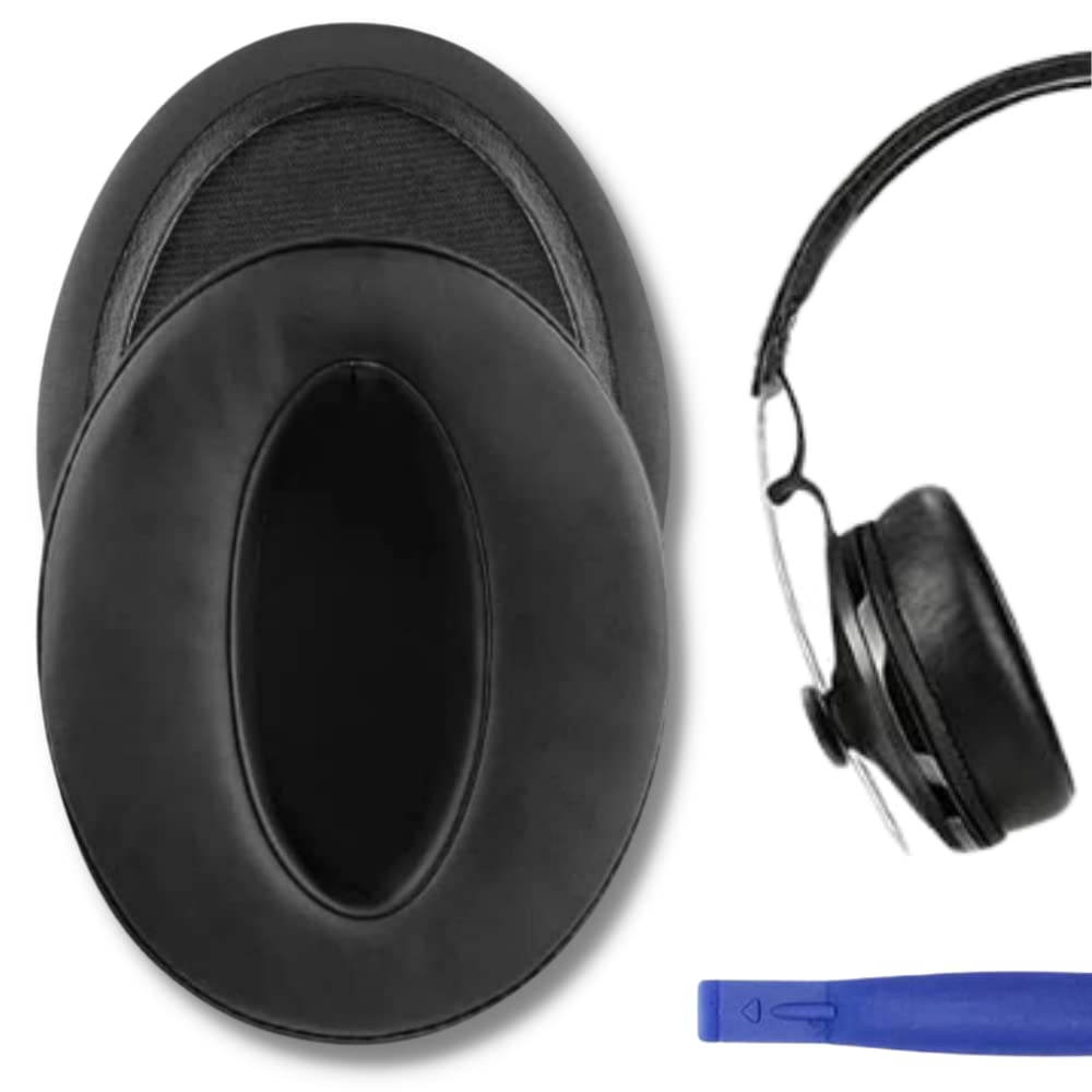 Crysendo Headphone Cushion for Sen-heiser HD1 Momentum 1 Momentum 2.0 (M2) Headphone | Protein Leather + Memory Foam | Replacement Headset Cushion 92mm X 73mm (Black)