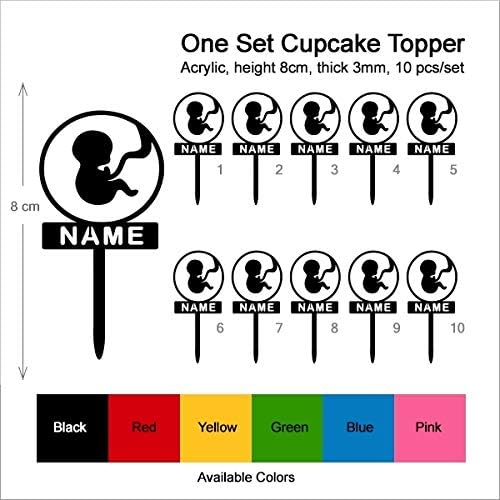 TA0447 Baby Embryo Pregnant Love and Baby Silhouette Party Wedding Birthday Acrylic Cupcake Toppers Decor 10 pcs with Personalized Your Name