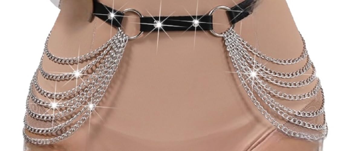 Moira Punk Waist Chain Faux Leather Layered Belly Body Chains Ring Belt Free Size (B0C9X88NNV) Amazon Price History, Amazon Price Tracker