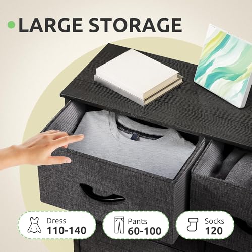 GOOBED 10 Drawer Dresser - Fabric Storage Tower, Organizer Unit for Living Room, Hallway, Closets - Sturdy Steel Frame, Wooden Top & Easy Pull Fabric Bins