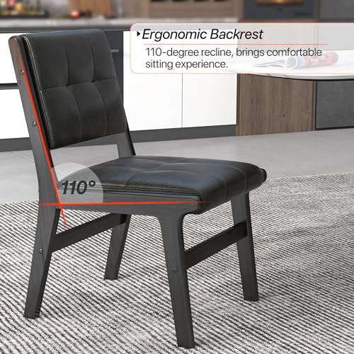Image of KCC Modern PU Leather Dining Chairs Set of 2, Upholstered Kitchen Chairs with Solid Wood Legs and Comfortable Seat for Dining Room Lounge Bedroom(Black)