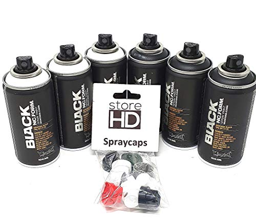 Montana Black Pocket Sprühdosen Set Black & White, 3x Schwarz + 3x Weiß + 10 Ersatzsprühköpfe - 6 x 150ml Cover