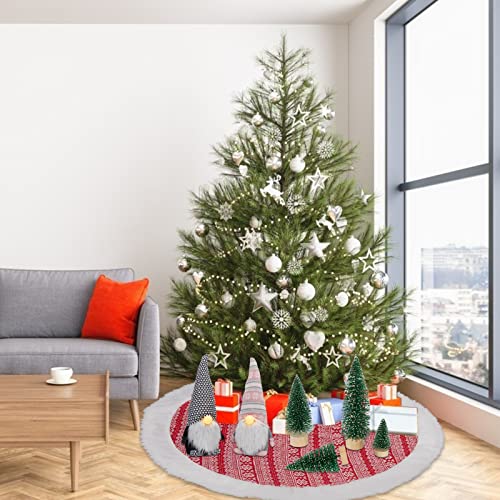 Christmas Tree Skirt 48 Inches, Red White Tree Skirts for Artificial Trees Xmas Holiday Party Decorations