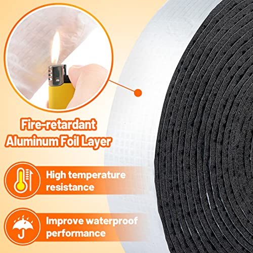 PAMASE 32.8ft Pipe Insulation Tape Wrap - Outdoor Winter Cold Hot Water Pipe Winterizing Self-Adhesive Foam with Aluminum Foil, Heat Preservation Reduce Heat Loss, 2" Wide