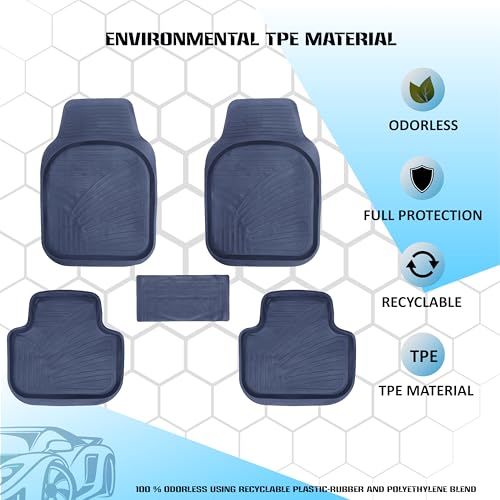 Image of NIKAVI Universal Car Floor Mats 5 Pcs Set, Premium TPE Tray Style Car Mats, Waterproof, Anti-Slip, All Weather Protection, Flexible Durable Easy to Clean Car Foot Mats, Black