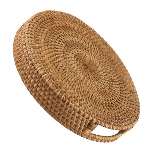 ZYNCUE Tablett aus Rattan für Küche, Picknick, Servieren und Aufbewahren, rustikales Design mitgriffen, 30x30x5cm, 25cm