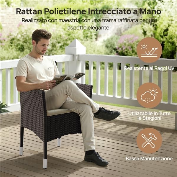 Yaheetech Set di 2 Sedie da Giardino in Poly Rattan con Braccioli e Schienale Regolabile, per Esterno