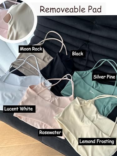 Danysu Sculpt Workout Tank Tops Women Longline Sports Bras Workout Tops for Women Light Support Strappy Padded Yoga Top Scoop Neck Black S