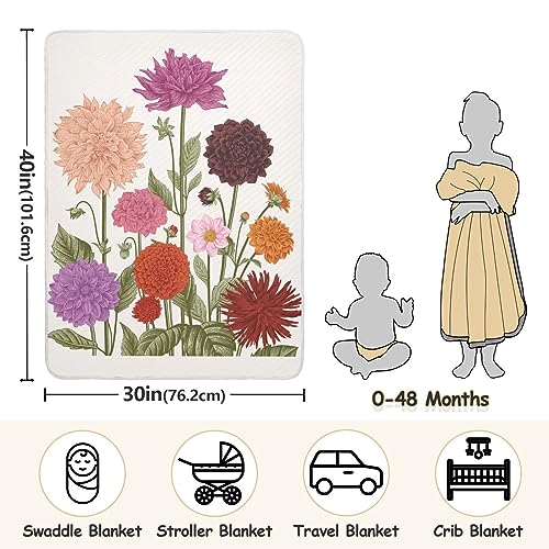 Image of Swaddle Blanket for Vintage Floral Dahlia Baby Receiving Blanket Muslin Baby Swaddles Soft Cotton Breathable Nursery Blankets for Unisex Boys and Girls 30x40 Inch