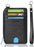 KEJIKO Minimalist Wallet Men Women, Slim RFID Credit Card Holder Front Pocket Purse, Small PU Leather Wrist Keychain Card Wallet With Zipper
