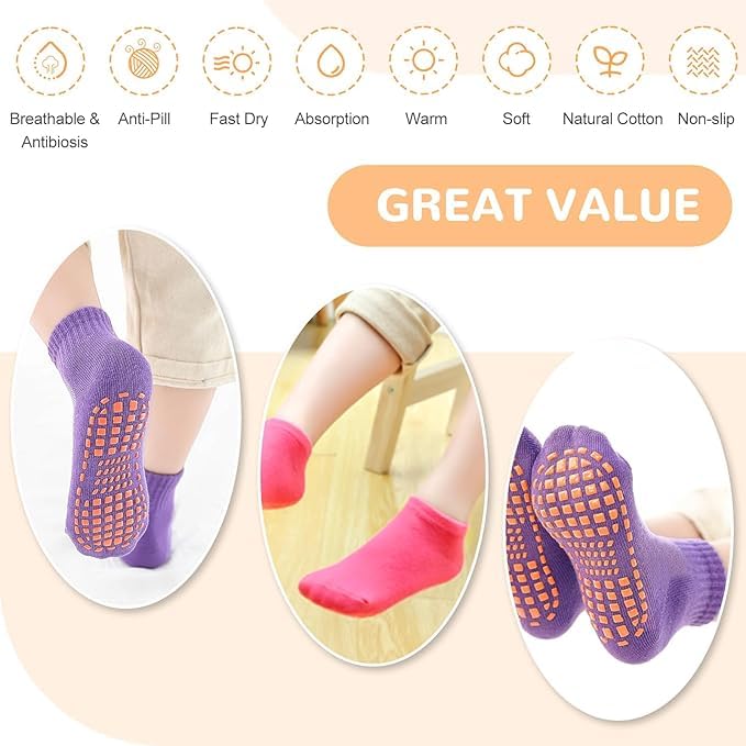 WKLOUYHE Anti-slip Athletic for Kids Youth Grip Soccer Sock Toddler Non-slip Slipper Sock Skid Sports sock for Football Basketball Yoga_Multicolour(6-12Months)_Pack-06 4