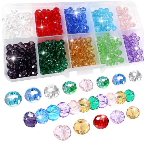 TOAOB 500 Piezas Cuentas de Vidrio 6 mm Polifacético de Cristal Facetado Checas 10 Colores Transparentes Redondas Granos de Cristal para Hacer Bisuteria y Manualidades Collares Pulseras Accesorios