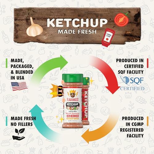 Image of Flavor God 2 Bottles Ketchup Seasoning Mix Natural Healthy Spice Blend For Grilling Chicken, Beef, Seafood, Vegetables, Salad, Tacos, Pizza & Burgers, Kosher, Gluten & Dairy Free, Vegan Keto Friendly