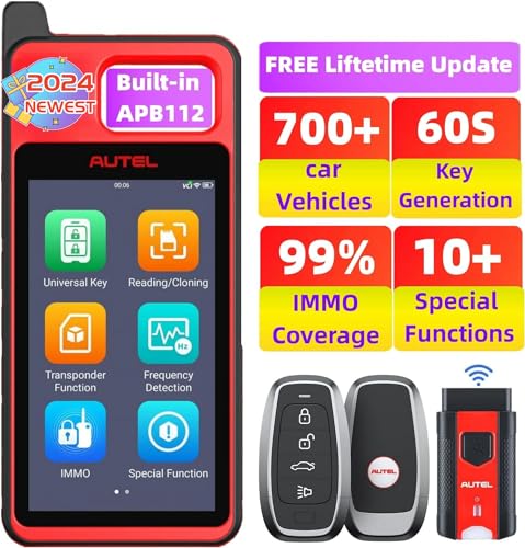 Autel MaxiIM KM100 Key Fob Programming Tool, Lifetime Free Updates, 2024 Newest Lite of IM508 IM608 Key Programmer, 99% OBD IMMO Keys, 60s Key Creation, with 2PCS Smart IKEYs, Chip Read Write Clone