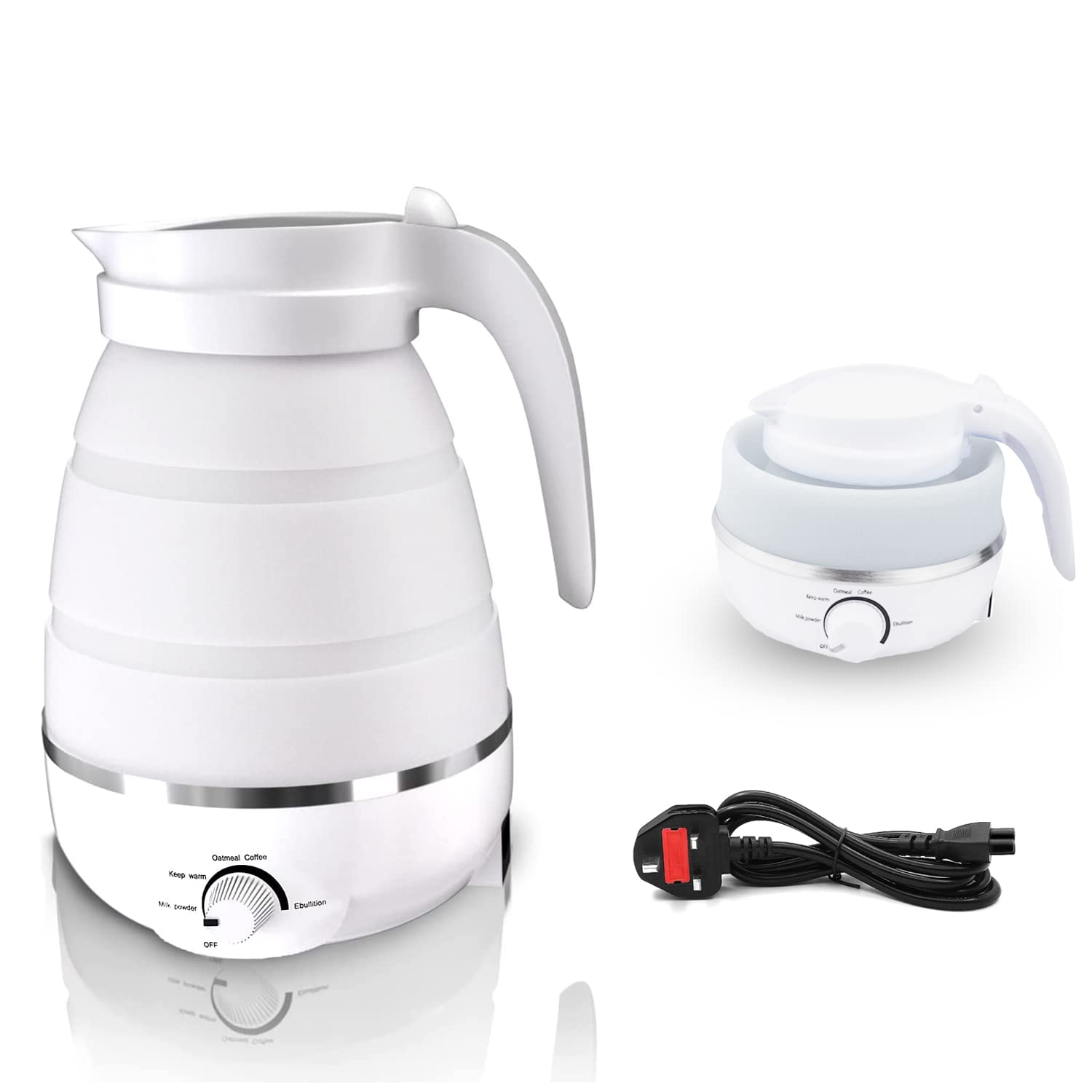 Portable Travel Kettle, Collapsible Kettle Lightweight for Campervan, 0.6L Folding Electric Camping Kettle, Mini Silicone Foldable Kettle for Bedroom