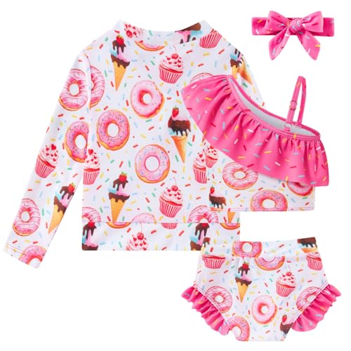Image of Funnycokid Baby Toddler Girls Swimsuit 4 Piece Bathing Suit Long Sleeve Rash Guard Sets 12 Months-7 Years
