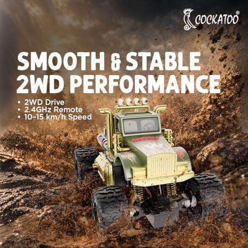 Image of Cockatoo Kids Monster Truck Remote Control Car Toy for Kids, RC Car 2WD, 2.4GHz Remote, Smooth Suspension, 10-15 km /h Speed, 1200mAh Rechargeable Battery, Racing Car, Indoor & Outdoor, Ages 4+, Green