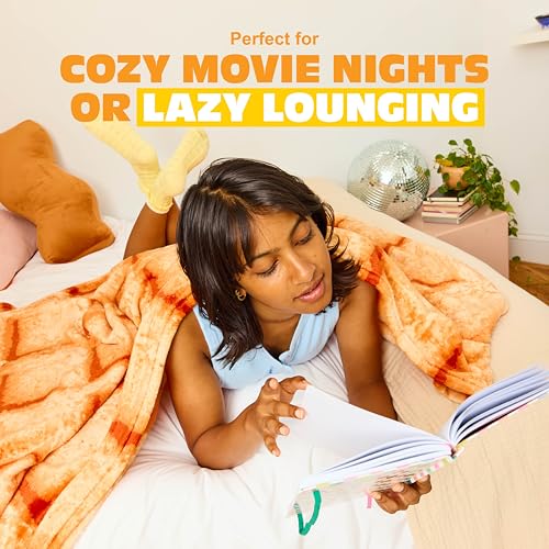 Cozy Concepts Co. Waffle Blanket by Relatable, Breakfast Waffle with Butter Square, Funny Gag Gift or Room Decor, 65” Soft Fleece Blanket, Perfect Stocking Stuffer for Teens image 3