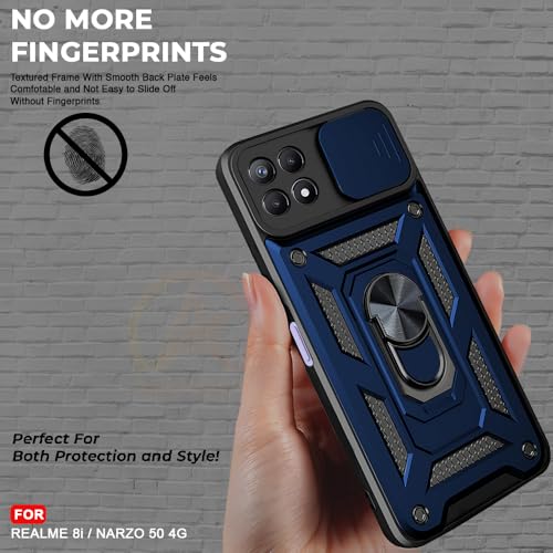 Image of Armor Bumper Back Cover Case for Realme 8i / Narzo 50 4G Rotating Camera Cover, Ring Holder & Kickstand | Heavy Duty & 360 Degree Protection Realme 8i / Narzo 50 4G Back Cover (Blue)