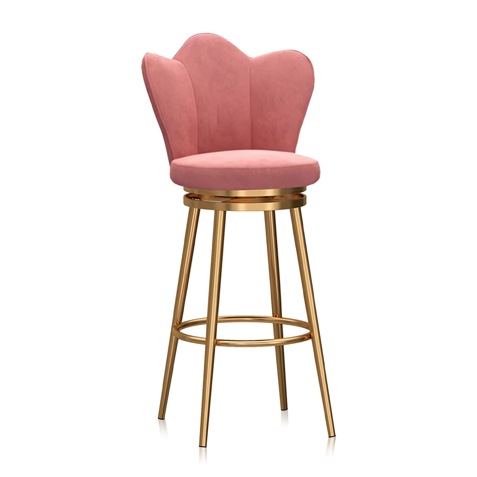 Pink Upholstered Swivel Bar Stool with Gold Frame - Set of 1 Metal Bar Chair Counter Height Barstool with Back for Chic Home Decor