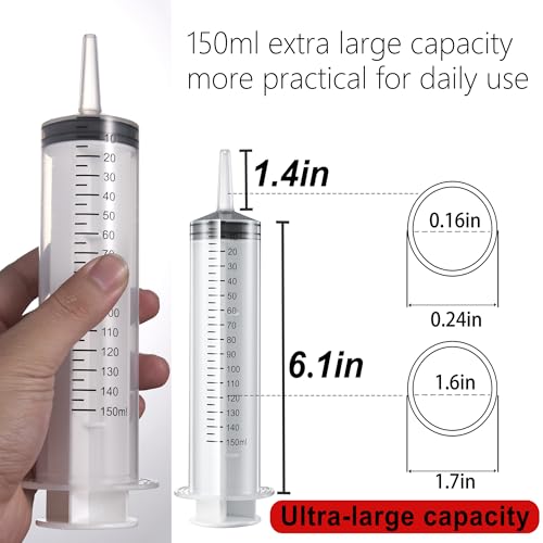 Image of 150 ML Large syringes , Plastic Garden Industrial syringes for Scientific Labs, Measuring, Watering, Refilling,Filtration Multiple Uses (150 ML Syringes + 1* Tubing)
