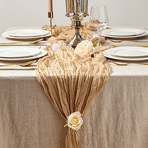 2 Pcs 13Ft Table Runner For Wedding, Cotton Cheesecloth Table Runner Linen Table Runner Rustic Table Runner Bridal Party Decor Wedding Table Decor (Sand) #TOP4