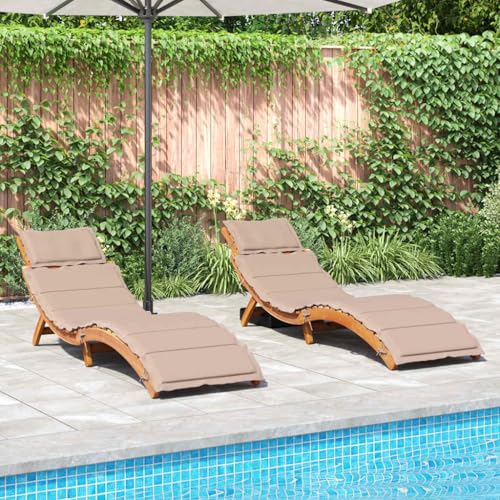 SooIarix Tumbonas con cojines, 2 unidades, madera maciza de acacia, plegable, 184 x 55 x 65 cm, muebles de jardín, cómoda tumbona para terraza, piscina, jardín