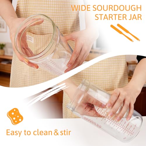 Image of 57oz Sourdough Starter Jars, Extra Large Complete Baking Kit | Sour Dough Starter Jars Includes Fermentation Cover & Aluminum Airtight Lid for Perfect Sourdough Bread (Red Set of 2)